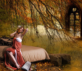 Forever autumn, trees, autumn, girl, bed HD wallpaper