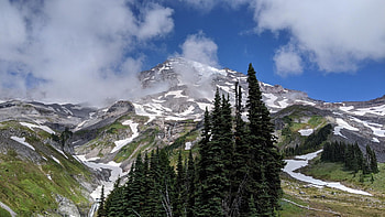 Mt. Rainier Washington, trees, landscape, clouds, sky, usa HD wallpaper