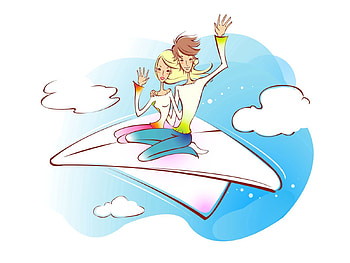 Sky, Art, Love, Couple, Pair, , Drawing, Flight, Plane, Airplane HD wallpaper