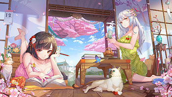 :), uranium, pink, pisici, anime, cat, girl, manga, spring HD wallpaper