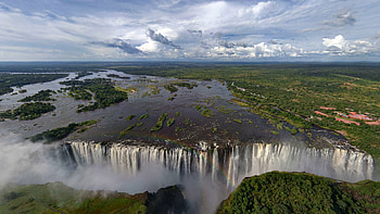 Nature, Rainbow, Waterfall, Precipice, Break, Vegetation, Africa, Victoria, Fault HD wallpaper