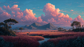 Savanna Landscape: Stunning Sunset Over Vast Plains, landscape, savanna, mountain, Wildlife HD wallpaper