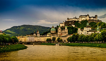House, Austria, , Salzburg, Bridge, Church, City, Dome, Lake, Cities HD wallpaper