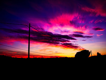 Sunset, Sky, Clouds, Dark, Pillar, Post, Wire, Wires HD wallpaper
