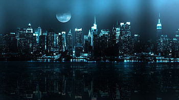 Landscape, Cities, Night, Moon HD wallpaper