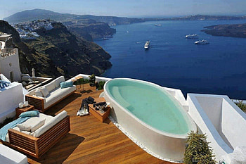 Santorini Resort, sea, summer, nature, resort HD wallpaper