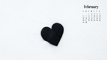 Black Heart February Calendar White Background February HD wallpaper