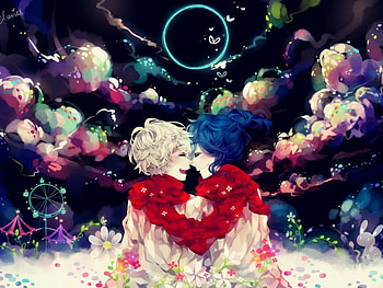 Anime, art, couple, clouds, girl HD wallpaper