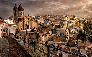 Pisticci, church, evening, sunset, Pisticci cityscape, Pisticci panorama, Matera, Basilicata HD wallpaper