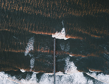 Pier, aerial shot, beach in winter HD wallpaper