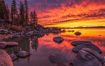 Sunset over Lake, water, reflection, lake, sunset HD wallpaper