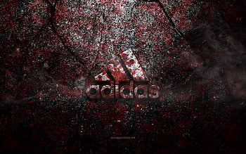 Adidas logo, grunge art, Adidas stone logo, red stone texture, Adidas, grunge stone texture, Adidas emblem, Adidas 3d logo HD wallpaper