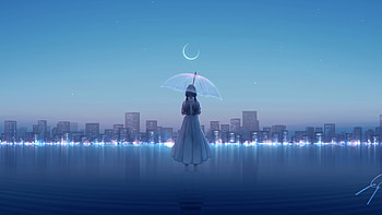 Anime Girl With Umbrella City Buildings Blue Sky Anime Girl HD wallpaper