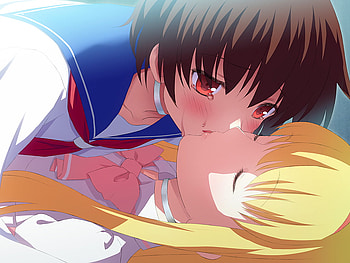 Tagme, uniform, kiss, 2girls, long hair, dress HD wallpaper