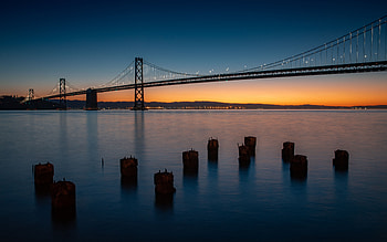 Cities, Water, Rivers, Twilight, Dusk, Bridge, Evening, Pillars, Posts HD wallpaper