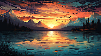 "Twilight Symphony over the Mountain Lake", AI Art, illustration, nature HD wallpaper
