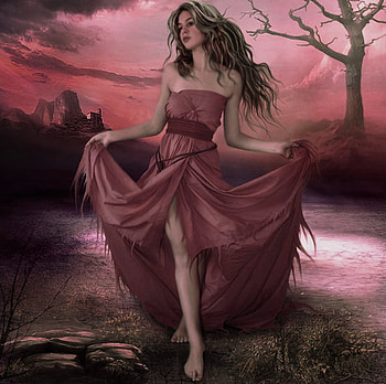 Fantasy girl, night, girl, fantasy, red HD wallpaper