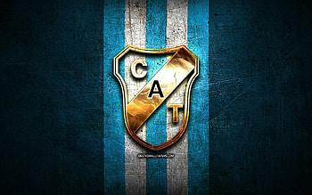 Temperley FC, golden logo, Primera Nacional, blue metal background, football, argentinian football club, CA Temperley logo, soccer, CA Temperley, Argentina, Club Atletico Temperley HD wallpaper