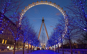 Cities, City, Shine, Light, Evening, Ferris Wheel, Attraction HD wallpaper