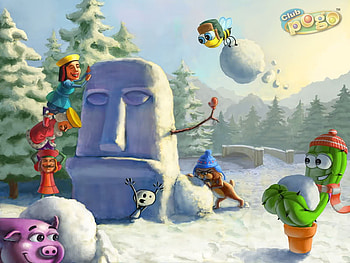tikisnowman, pink, tiki, man, snow, cactus, pig HD wallpaper