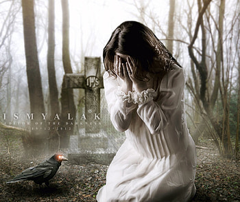 You left me Behind, sad, raven, lady, fantasy, crying HD wallpaper