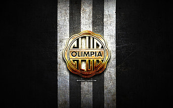 Olimpia Asuncion FC, golden logo, Paraguayan Primera Division, black metal background, football, Venezuelan football club, Club Olimpia logo, soccer, Venezuelan Primera Division, Club Olimpia HD wallpaper