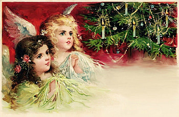 Merry Christmas!, cute, angel, rose, flower, candles, wings, white, ornaments, girl, tree, decoration, pink, christmas, green, lights, red, card HD wallpaper