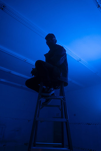 Dark, Neon, Stairs, Ladder, Human, Person HD phone wallpaper