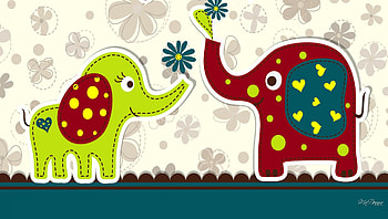 Enchanting Ellephants, elephants, art, smile, cute, happy, flowers, whimsical HD wallpaper