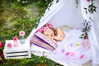 garden, girl, flowers, sleeping HD wallpaper