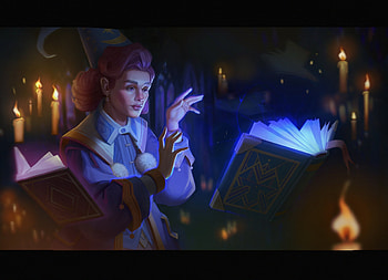 Young witch, girl, witch, blue, spell, art, dark, sasha, halloween, book, fantasy, magical, luminos HD wallpaper