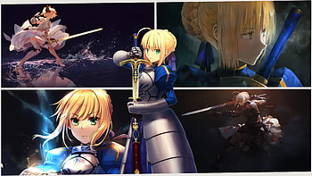 Collage, saber Alter, angry, anime girl, fate/stay night HD wallpaper