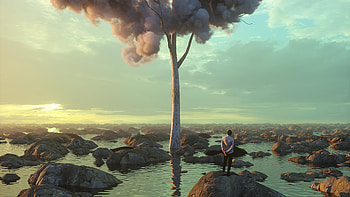 Boy Alone Clouds On Tree , alone, artist, artwork, digital-art, behance HD wallpaper