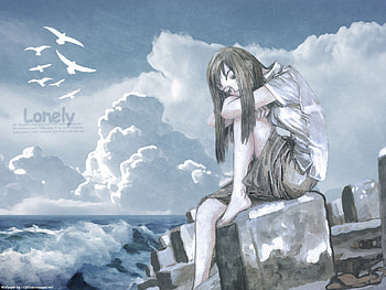 anime, sea, gayarou, alone HD wallpaper