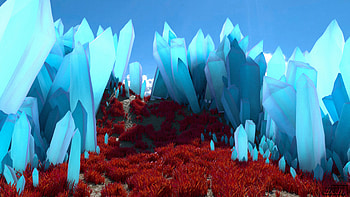 Grass, 3D, Valley, Crystals HD wallpaper