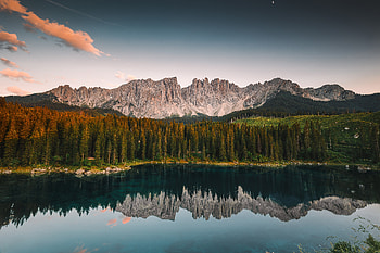 Sunset Carezza Lago Di Carezza , reflection, sky, mountains, nature HD wallpaper