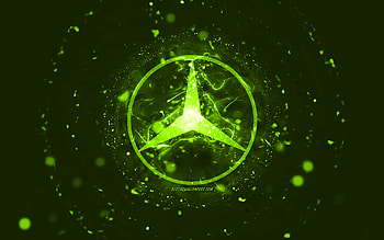 Mercedes-Benz lime logo, , lime neon lights, creative, lime abstract background, Mercedes-Benz logo, cars brands, Mercedes-Benz HD wallpaper