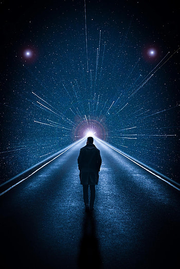 Shine, Light, Stars, Dark, Silhouette, Road HD phone wallpaper