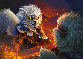 Arcanine, dog, fantasy, into the bear, orange, intothebear HD wallpaper