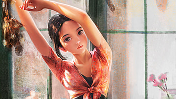 Anime Girl Dark Hairs Sitting Window Side , anime-girl, anime, artist, artwork, digital-art, artstation HD wallpaper