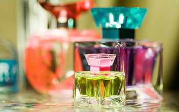 Perfume bottles, Artistic display, Exquisite designs, Luxury fragrances HD wallpaper