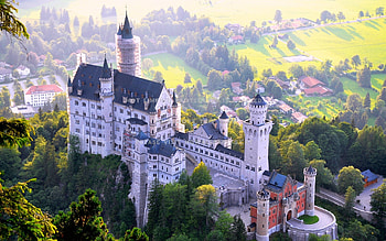 Neuschwanstein Castle Germany, Enchanting forest, Natural beauty, German landmark HD wallpaper
