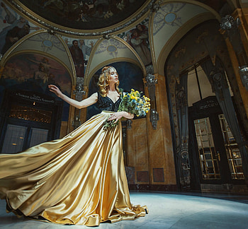 Diva, flower, singer, girl, woman, model, scene, blonde, dress, marketa novak, yellow HD wallpaper