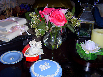Still Life, dogs, table, wedgewood, roses HD wallpaper