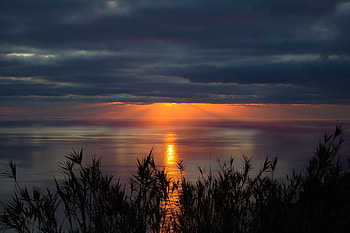 Nature, Sunset, Grass, Sea, Twilight, Clouds, Horizon, Dusk HD wallpaper