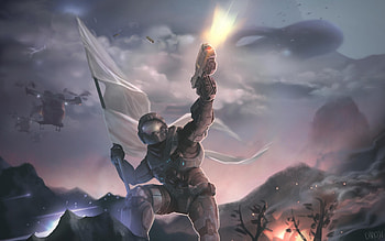 The flag carrier, Halo, flag, pistol, war HD wallpaper