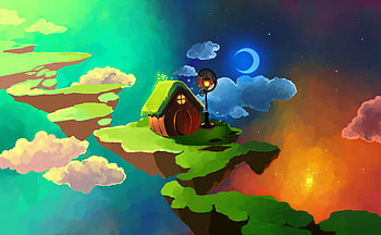 Fantasy, artwork, house in sky, clouds HD wallpaper