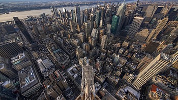 skyscraper height view of midtown manhattan, river, skyscrapers, city, streets, view HD wallpaper