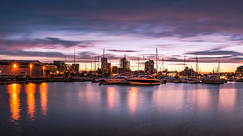 Sea, Cities, Sunset, Pier, Boat, Wharf, Port, Cutter HD wallpaper