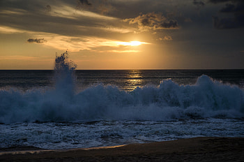 Nature, Sunset, Sea, Spray, Splash, Wave HD wallpaper